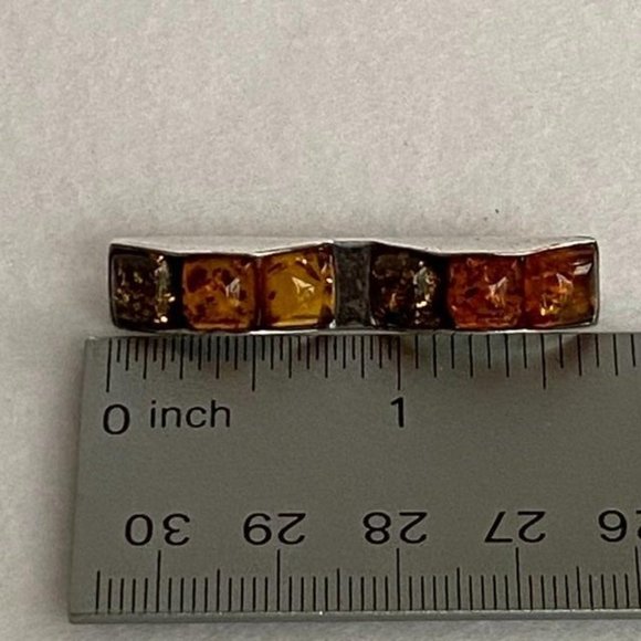 VTG Sterling Baltic Amber Multicolored Bar Brooch - Picture 10 of 15
